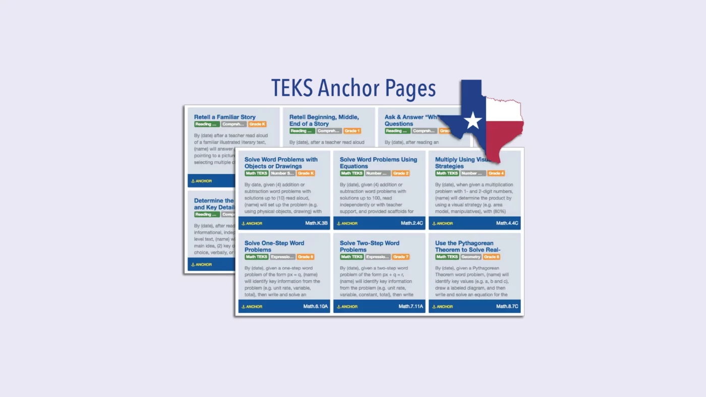 K-8 TEKS Anchor Pages in Goalbook Toolkit